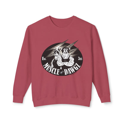 Muscle Dawgz Crewneck Sweatshirt — Retro Gym Dog Illustration