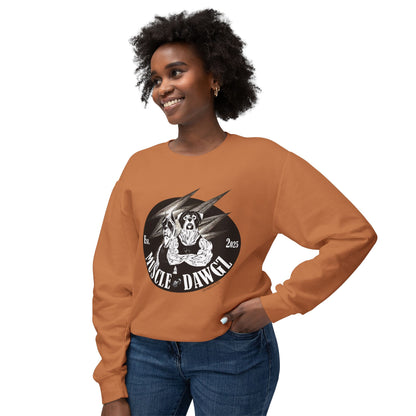 Muscle Dawgz Crewneck Sweatshirt — Retro Gym Dog Illustration