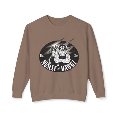 Muscle Dawgz Crewneck Sweatshirt — Retro Gym Dog Illustration