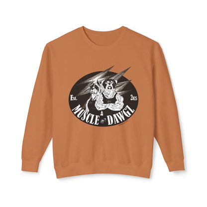 Muscle Dawgz Crewneck Sweatshirt — Retro Gym Dog Illustration