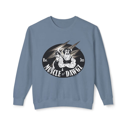 Muscle Dawgz Crewneck Sweatshirt — Retro Gym Dog Illustration