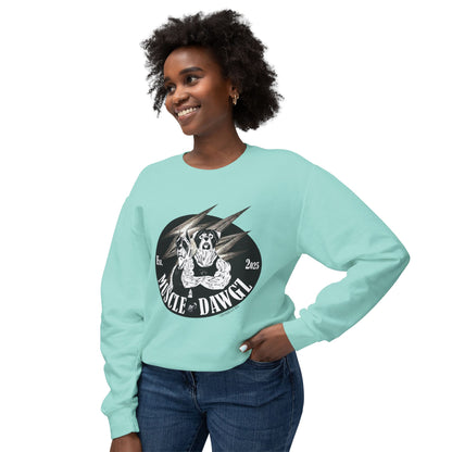 Muscle Dawgz Crewneck Sweatshirt — Retro Gym Dog Illustration