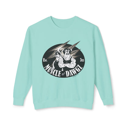 Muscle Dawgz Crewneck Sweatshirt — Retro Gym Dog Illustration