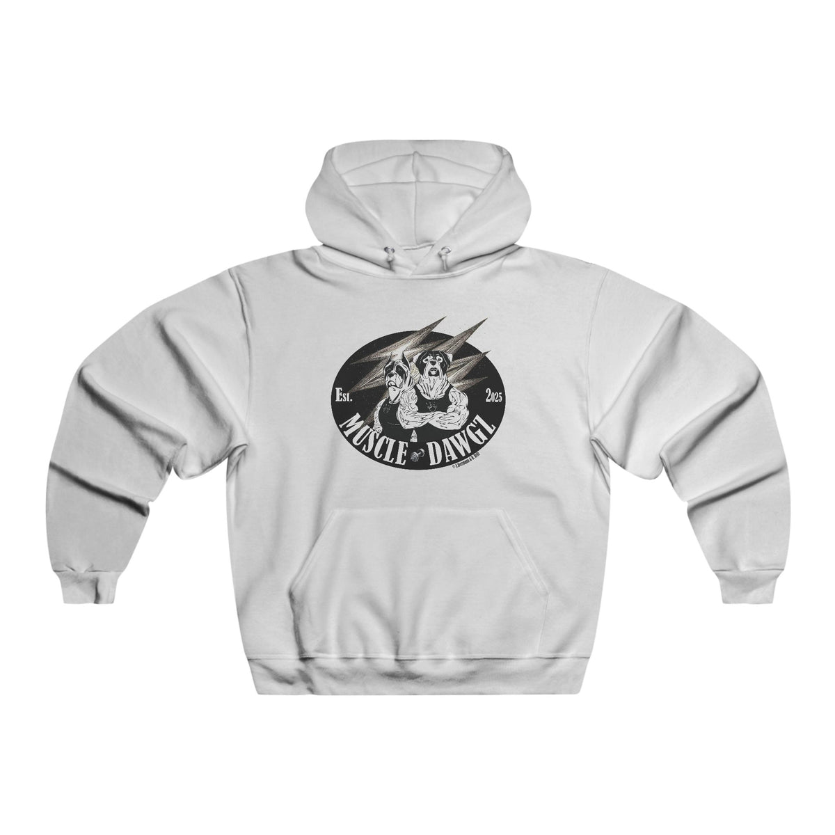 Muscle Dawg Retro Skull Hoodie — Vintage Gym Weightlifting Sweatshirt