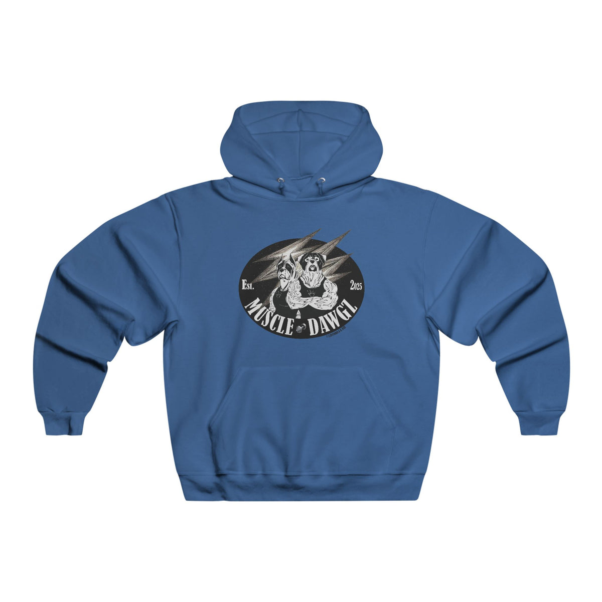 Muscle Dawg Retro Skull Hoodie — Vintage Gym Weightlifting Sweatshirt