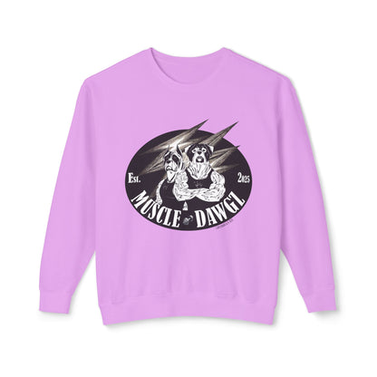 Muscle Dawgz Crewneck Sweatshirt — Retro Gym Dog Illustration