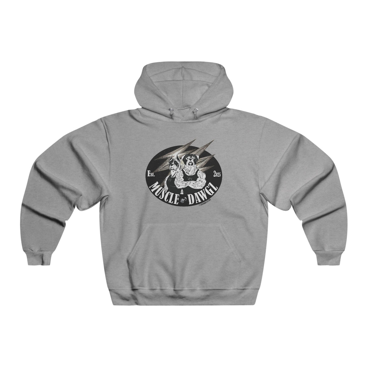 Muscle Dawg Retro Skull Hoodie — Vintage Gym Weightlifting Sweatshirt