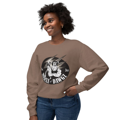 Muscle Dawgz Crewneck Sweatshirt — Retro Gym Dog Illustration