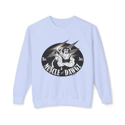 Muscle Dawgz Crewneck Sweatshirt — Retro Gym Dog Illustration